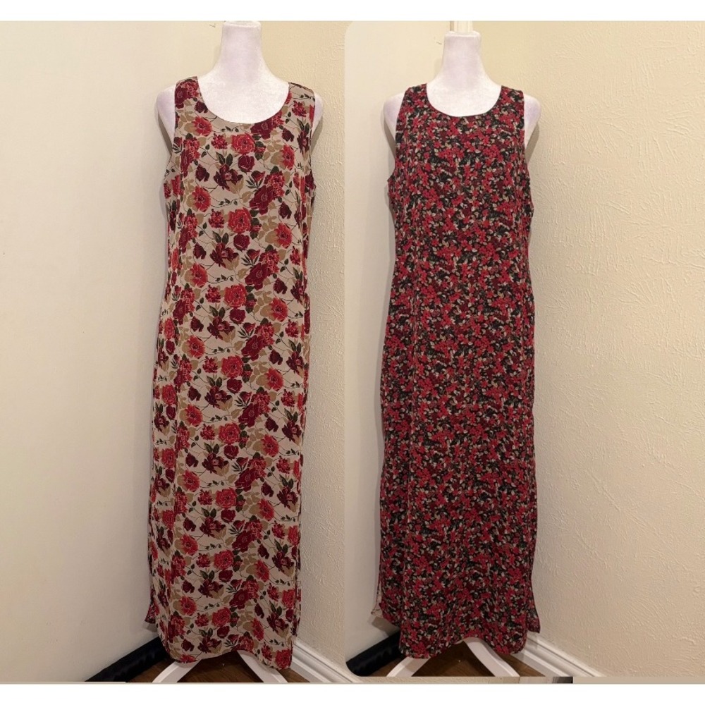 Reversible Floral Sleeveless Maxi Dress Red Tan Indie Fall Whimsigoth Witchy 10